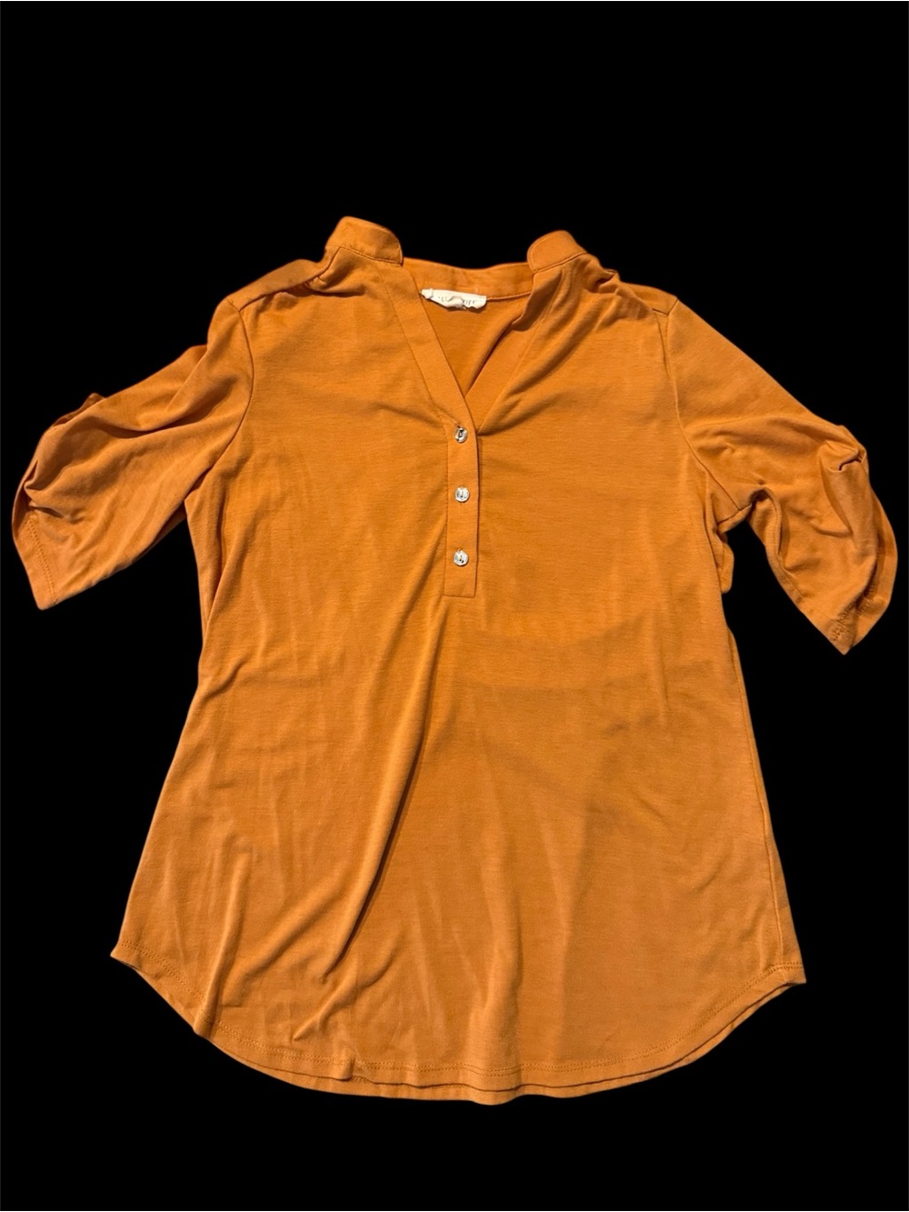 Women's Split-Neck Button Tunic Top - Rust Orange